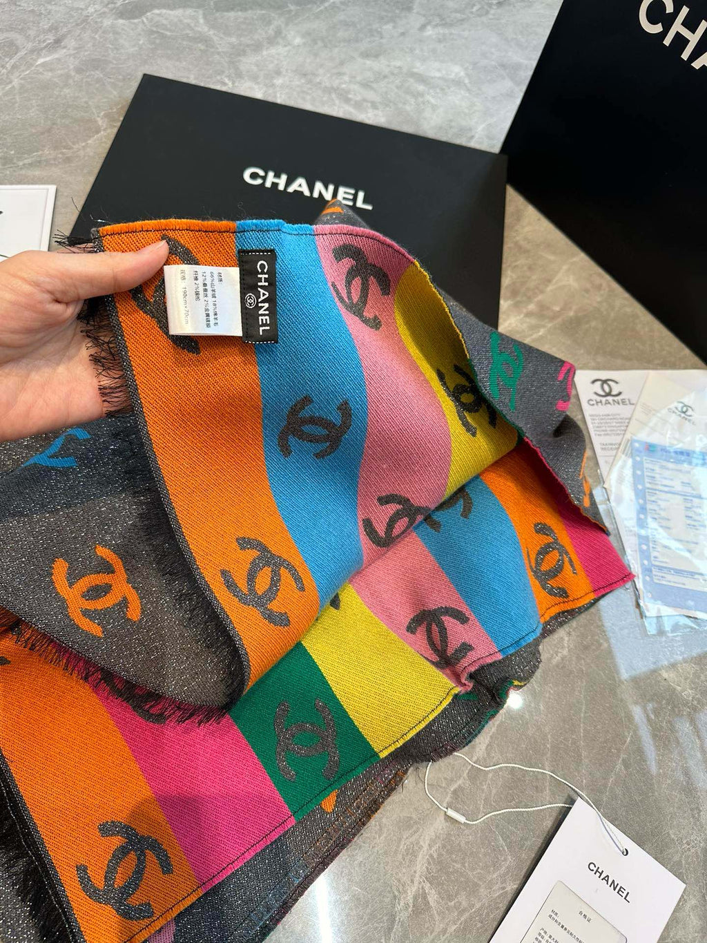 CHANEL RAINBOW SCARF 180 CM IN COLORFUL CASHMERE AND WOOL 401988