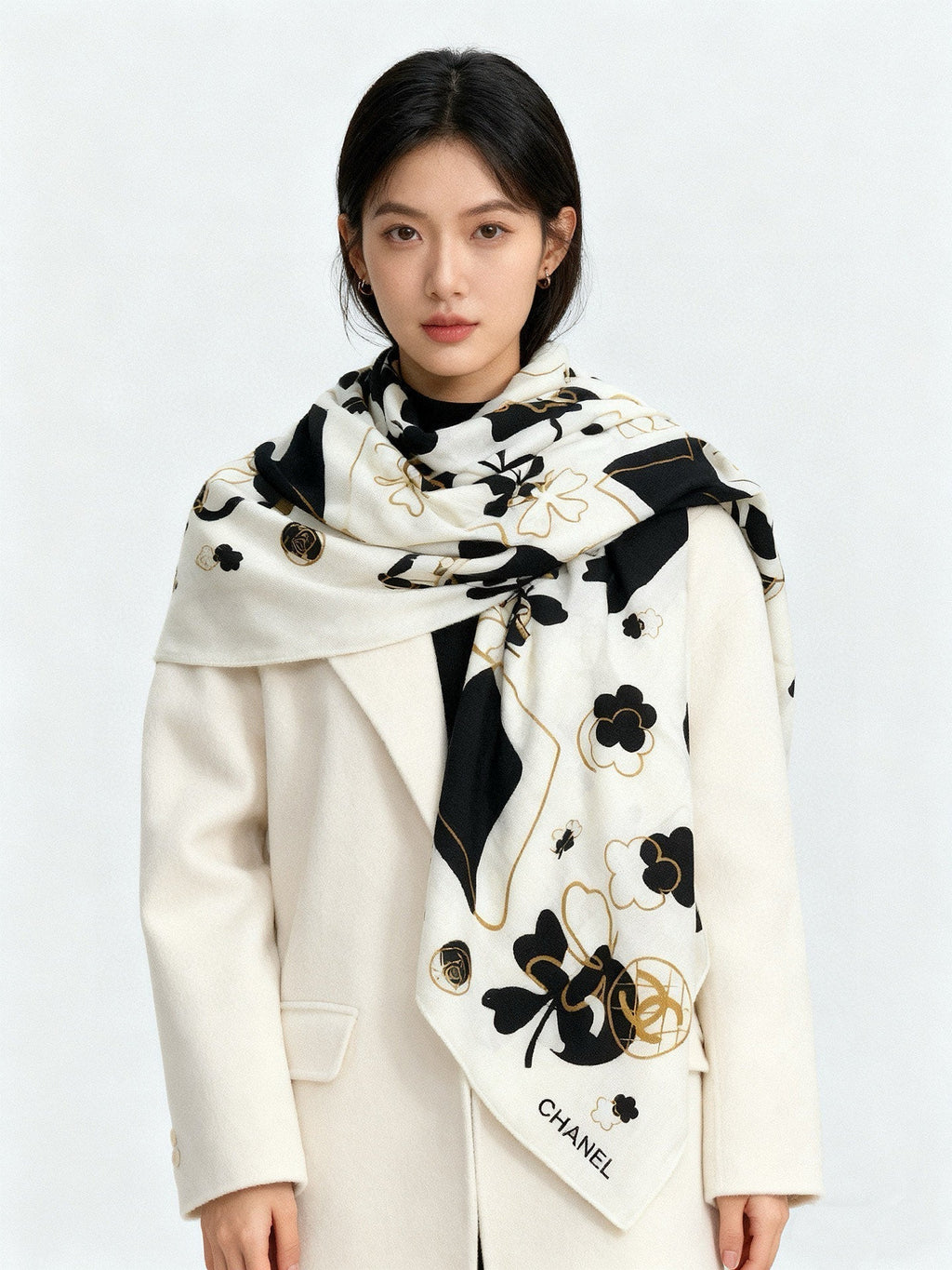 CHANEL 25S SCARF 140 IN SILK AND CASHMERE 932006