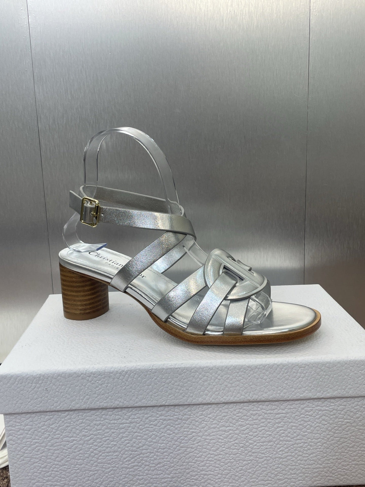 DIOR D-CLUB HIGH HEEL SLIDE 25S 55MM IN SILVER GLOSSY CALFSKIN