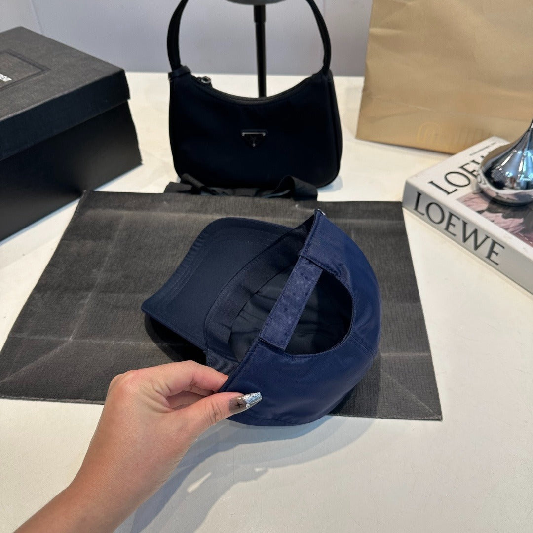 Nylon Baseball Cap with Metal Plaque — Navy