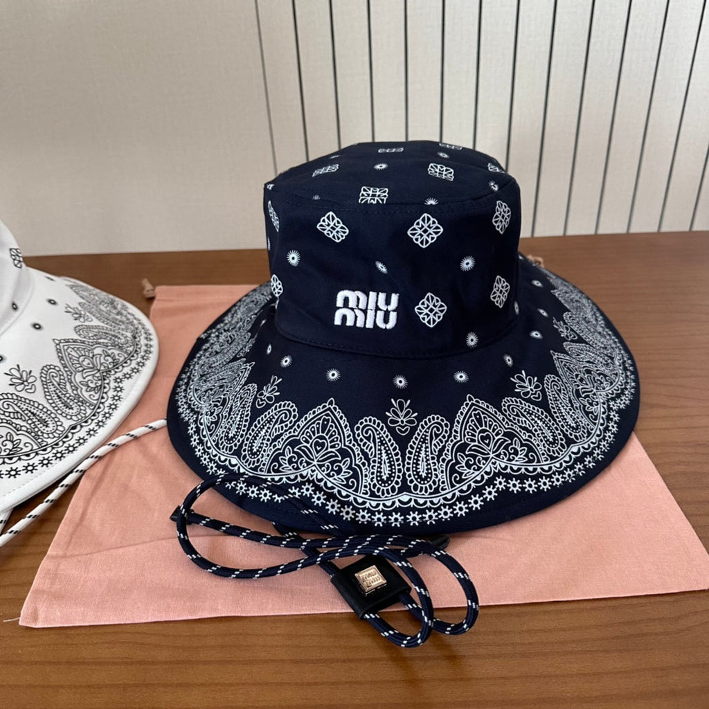 Paisley Print Wide Brim Bucket Hat with Adjustable Chin Cord